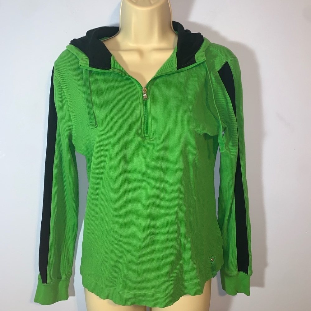 Lauren Ralph Lauren Active Green thermal quarter zip Hoodie sleeve stripe PM